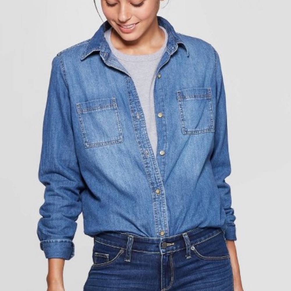 Denim button down top